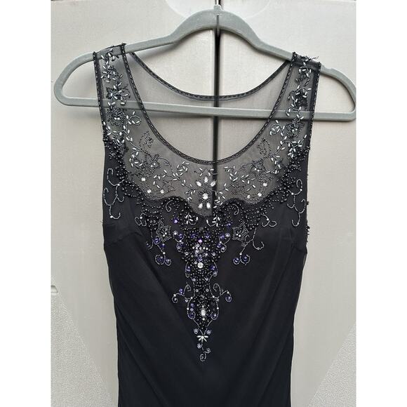 VTG Scala Black Silk Chiffon Beaded Evening Gown Asymmetric Hem Party Y2K Sz 12 - Picture 11 of 16